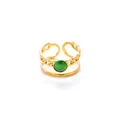 Detail of adjustable gold ring featuring a dual-layer chain band and green cat eye stone - Emerald Green Round Stone Style (R1418)