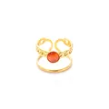Detail of 18k gold plated double-layer ring featuring chain design and orange stone - Orange Round Stone Style (R1415)