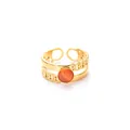 Vintage gold layered open ring featuring a round cat-eye orange gemstone in a chic design - Orange Gemstone Style (R1464)