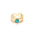 Detail of adjustable gold ring with double-layered chain design and green gemstone - Peacock Green Gemstone Style (R1465)