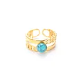 Detailed view of golden double-layer ring with Cuban chain band and green turquoise stone - Turquoise Gemstone Style (R1466)