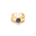 Anello dorato a doppio strato con trama a catena e pietra occhio di gatto grigia - Stile Gemma Grigio Scuro (R1470)