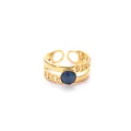 Detail of adjustable gold ring featuring a dual-layer band and blue cat-eye stone - Deep Blue Gemstone Style (R1463)