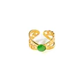 Detail of golden adjustable ring with green opal-style gemstone and chain link texture - Emerald Green Stone Style (R1471)