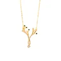 Macro detail of gold tree branch pendant with green and black gemstones on a fine chain - Multicolor Zirconia Tree of Life Necklace