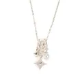 Detail of star pendants with pearl and pavé crystals on a silver chain necklace - Four-pointed Star Zirconia Pearl / Silver