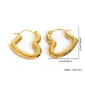 Golden heart-shaped stainless steel earrings with textured finish, size 2.7x2.5cm - Wavy Texture Heart Style (EXRGE0170)