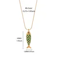 Detailed view of green fish pendant necklace with chain length and size measurements - Green Enamel Fish (G127489G-1)