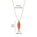 Detail showing red fish pendant dimensions 49mm x 12mm on gold stainless steel chain - Red Enamel Fish (G127489G-3)