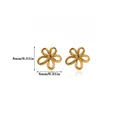 Close-up of 8mm gold hollow flower stud earrings showing 18K plated stainless steel detail - Hollow Flower (G126298) / Gold