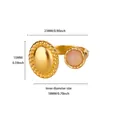 Detail view of adjustable gold ring with pink zircon and oval beaded metal plate - Beaded Edge Large Oval Pink Stone Style (G128015G-1)
