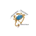 Detailed dimensions of gold crab ring with blue enamel inlay and rope texture band - Crab Style (G128887)