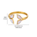 Detailed size specifications for a gold-tone fishtail open ring with pearl inlay - White Fish Tail Style (G127897G-1)