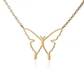 Close-up of golden stainless steel necklace with hollow butterfly pendant and zircon - Hollow Butterfly Style (G60804242G-1)
