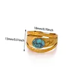 Detail shot of vintage 18k gold plated ring with turquoise stone and dimensions - Oval Turquoise Style Hammered (G129118)
