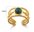 Detail view of 18k gold plated stainless steel ring featuring 10mm green natural stone - Twisted Rope Green Stone Style (G125160G-1)