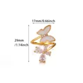 Detail of gold open ring featuring a white enamel butterfly and zircon flower accents - Butterfly Rhinestone Flower Style (G128961)