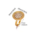 Detailed dimension guide showing the 20mm flower disc and adjustable open ring size - Ripple Disc Pavé Zirconia Style (G129140)
