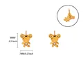 Close-up of gold bear stud earrings with crystal inlay and size measurement details - Zircon Bear Style (G116263) / Gold