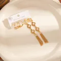 Ensemble de boucles d'oreilles en acier titane doré avec chiffres romains et perles - Ensembles de boucles d'oreilles carrées 0877