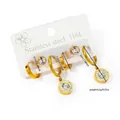 Ensemble de boucles d'oreilles en acier titane avec chiffres romains et cristaux dorés - Parure boucles d'oreilles rondes en zircone et acier titane 0055