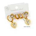 Ensemble de boucles d'oreilles en titane doré avec pendentifs cœur et design romain - Parure boucles d'oreilles cœur en zircone et acier titane 0054