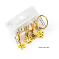 Ensemble de boucles d'oreilles en acier titane doré avec chiffres romains et breloques - Parure boucles d'oreilles étoile et soleil en acier titane 0060