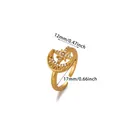 Detailed view of adjustable gold star and moon ring with measurements in mm and inches - Nested Star Moon Zircon Style (G128973)