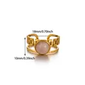 Gold-plated stainless steel open ring with round pink stone and H-shaped geometric cutouts - H-Hollow Round Pink Stone Style (G128668G-3)