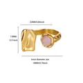 Adjustable gold wave ring with a pink round stone and 18mm inner diameter size - Fluid Wave Pink Quartz Style (G128014G-1)
