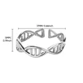 Macro view of DNA helix ring showing measurements 17mm inner diameter and 5mm width - Silver
