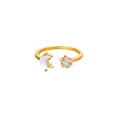 Detailed view of adjustable gold moon and star ring with sparkling cubic zirconia - White Moonlight Star Style (G127505)