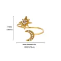 Detailed size specifications for star and moon ring showing 17mm height and 18mm diameter - Stainless Steel / Pave Zircon Star Moon Style (G128234)