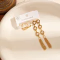 Ensemble de trois boucles d'oreilles en acier inoxydable avec perles et anneaux dorés - Parure boucles d'oreilles rondes à perles et franges 0874