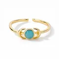 Detail of adjustable gold ring with turquoise center and crescent moon accents - Blue Stone Crescent Style (G12813)