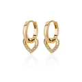 Elegant gold heart drop earrings with cubic zirconia stones on a white reflective base - Micro Pave Rhinestone Heart Hoops (G253124G-12-T)