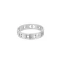Detailed view of silver celestial ring featuring sun and crescent moon phase cutouts - US 7 / Silver