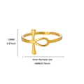 Detailed view of gold Ankh cross ring with 12mm height and 18mm inner diameter measurements - Ankh Cross Style (G128063) / Gold