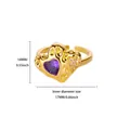 Macro detail of 18K gold ring with purple heart zircon and white diamond accents - Double Heart Diamond Inlaid Style (G258223)