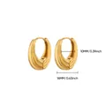 Detailed view of 18K gold plated hoop earrings showing dimensions 16mm with vertical texture - Thick Oval Grooved Style (G255638) / Gold