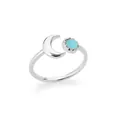 Detail shot of moon-shaped open ring with turquoise stone in silver finish - Moon Blue Green Gemstone Open Style (JZ1602S-T)