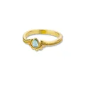 Detailed view of pear-shaped moonstone set in a gold-plated vintage style ring - Waterdrop Light Blue Sapphire Style (JZ1675G-T)