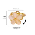 Golden flower ring with pink cat eye stone and size measurement details in 17mm - Pale Pink Opal Floral Style (G128093)