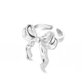 Close-up of polished silver bow-shaped adjustable ring with 3D metallic texture - 3D Open Bowknot (JZ6092P) / Silver (JZ6092P)