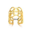 Detail view of gold geometric wide hollow ring with adjustable open band and 20mm diameter - Wide Hollow Oval Style (6191)