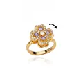 18K gold plated spinning clover ring with purple zircons and white diamond center - Rotating Clover Flower Style (G253829)