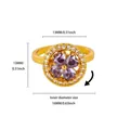 Rotating 18K gold plated ring with purple heart zircon clover and size dimension details - Rotating Heart Gemstone Clover Style (G258089)