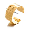 Detail view of 32mm wide golden stainless steel cuff bracelet with hammered texture finish - 32mm Width / Gold-32mm(B1585G)