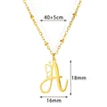 Gold stainless steel butterfly necklace with letter A pendant and 40+5cm beaded chain size - Letter A Style