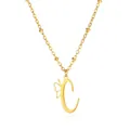 Detailed macro view of golden stainless steel letter C pendant with butterfly accent - Letter C Style